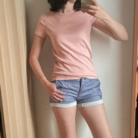 UNIQLO PINK RIBBED SHORT SLEEVES TEE - S - Picture 5 of 10